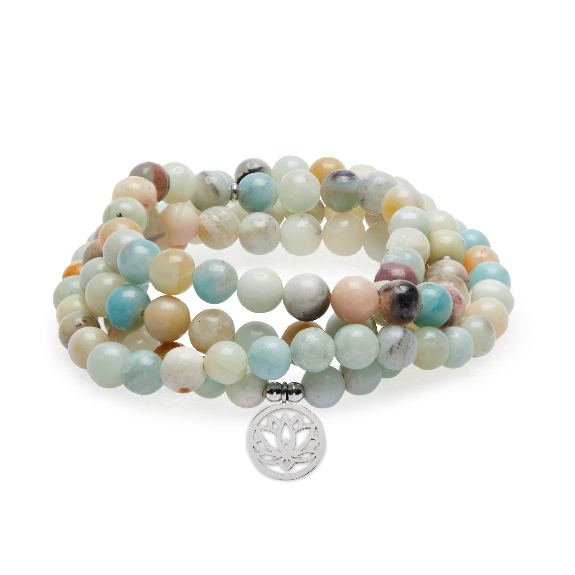 Bracelet Mala "Lotus" de 108 perles en Amazonite - Karma Yoga Shop
