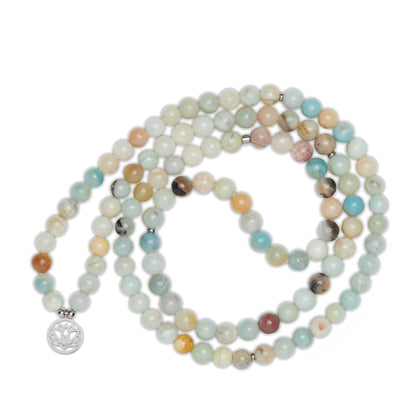 Bracelet Mala "Lotus" de 108 perles en Amazonite - Karma Yoga Shop