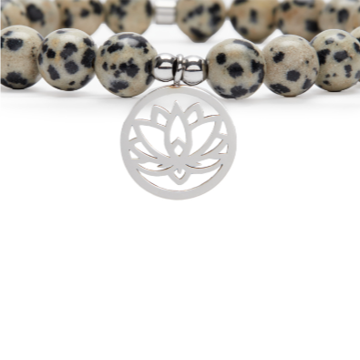 Bracelet Mala Lotus "Joie de l'Être" en Jaspe Dalmatien - Karma Yoga Shop