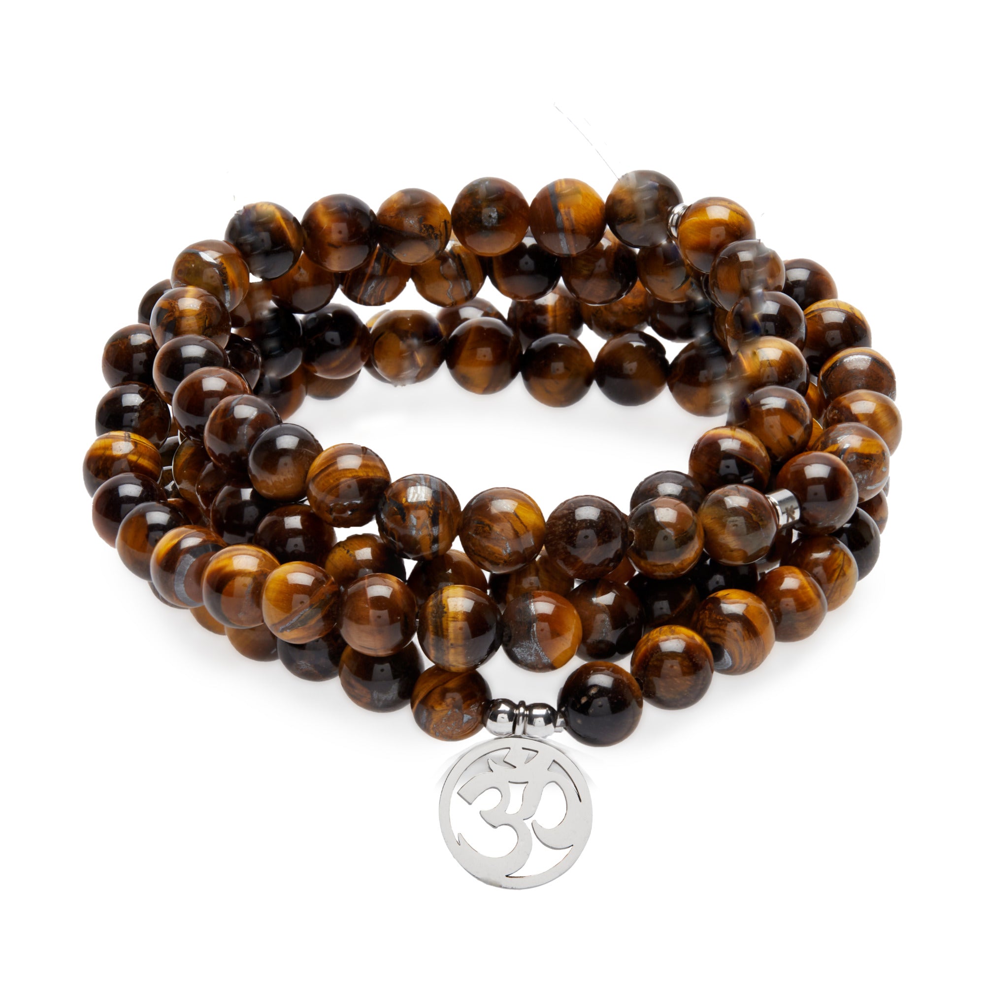 Bracelet Mala "OM" de 108 perles en Oeil de Tigre - Karma Yoga Shop