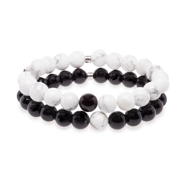 Bracelets Distance™ en Howlite Blanche et Agate Noire
