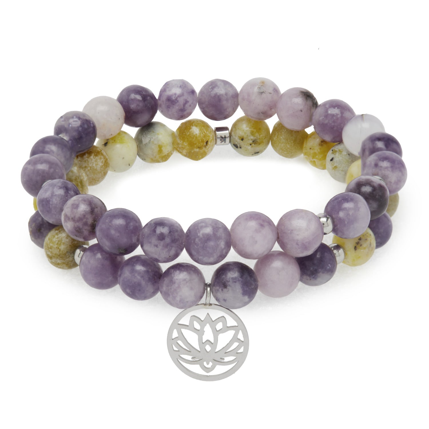Bracelet Double "Anti-Stress" en Lépidolite et Serpentine - Karma Yoga Shop