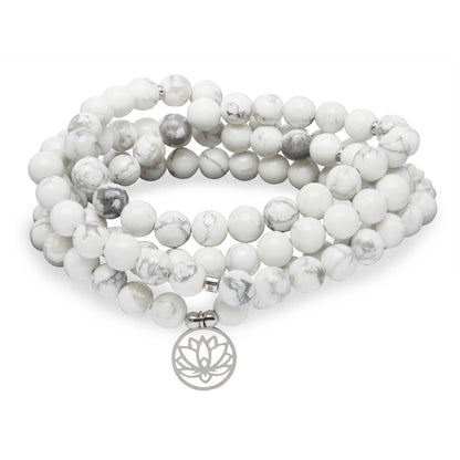 Bracelet Mala "Lotus" de 108 perles en Howlite - Karma Yoga Shop