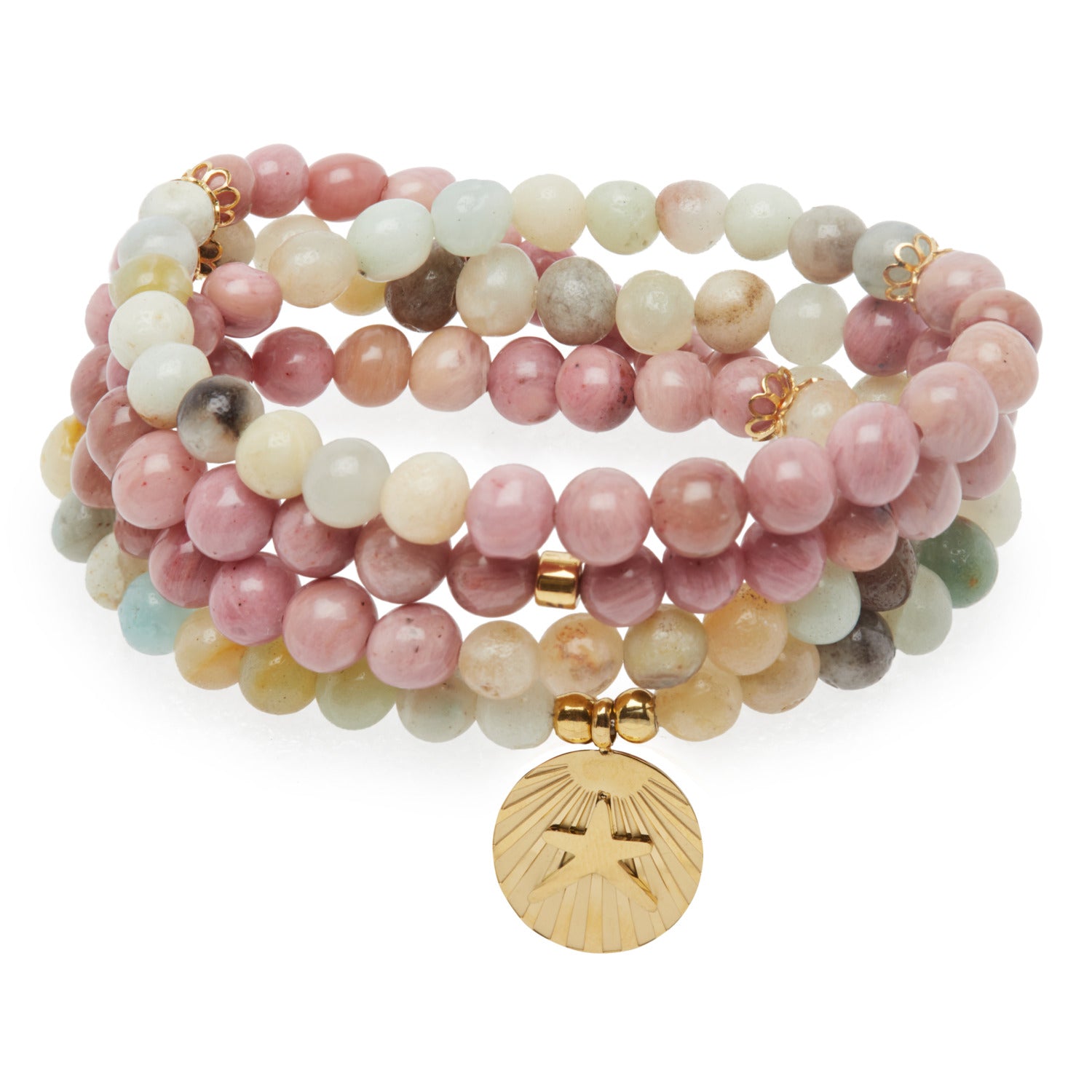 Bracelet Mala "Océan" en Amazonite & Rhodochrosite - Karma Yoga Shop