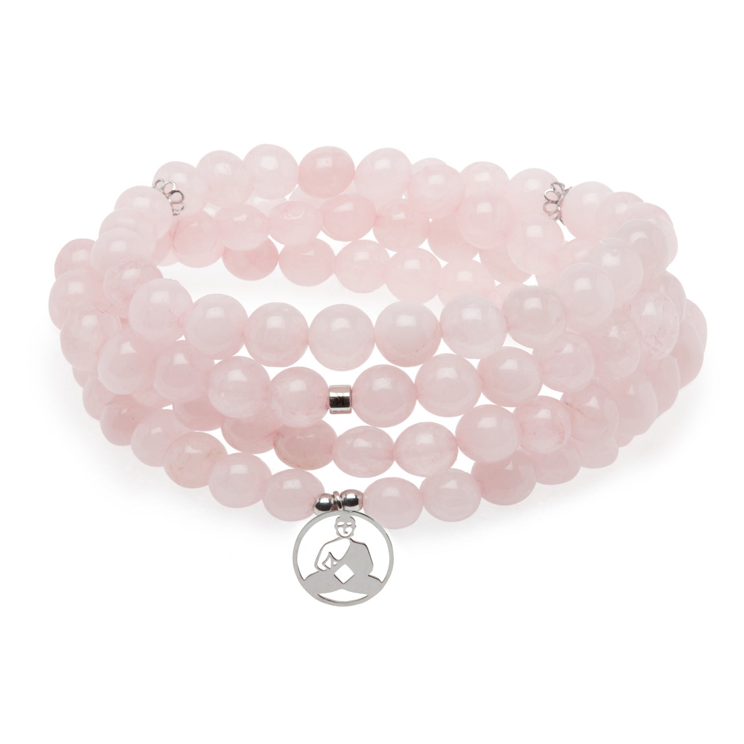 Bracelet Mala "Réconfort & Amour de Bouddha" 108 perles en Quartz Rose - Karma Yoga Shop