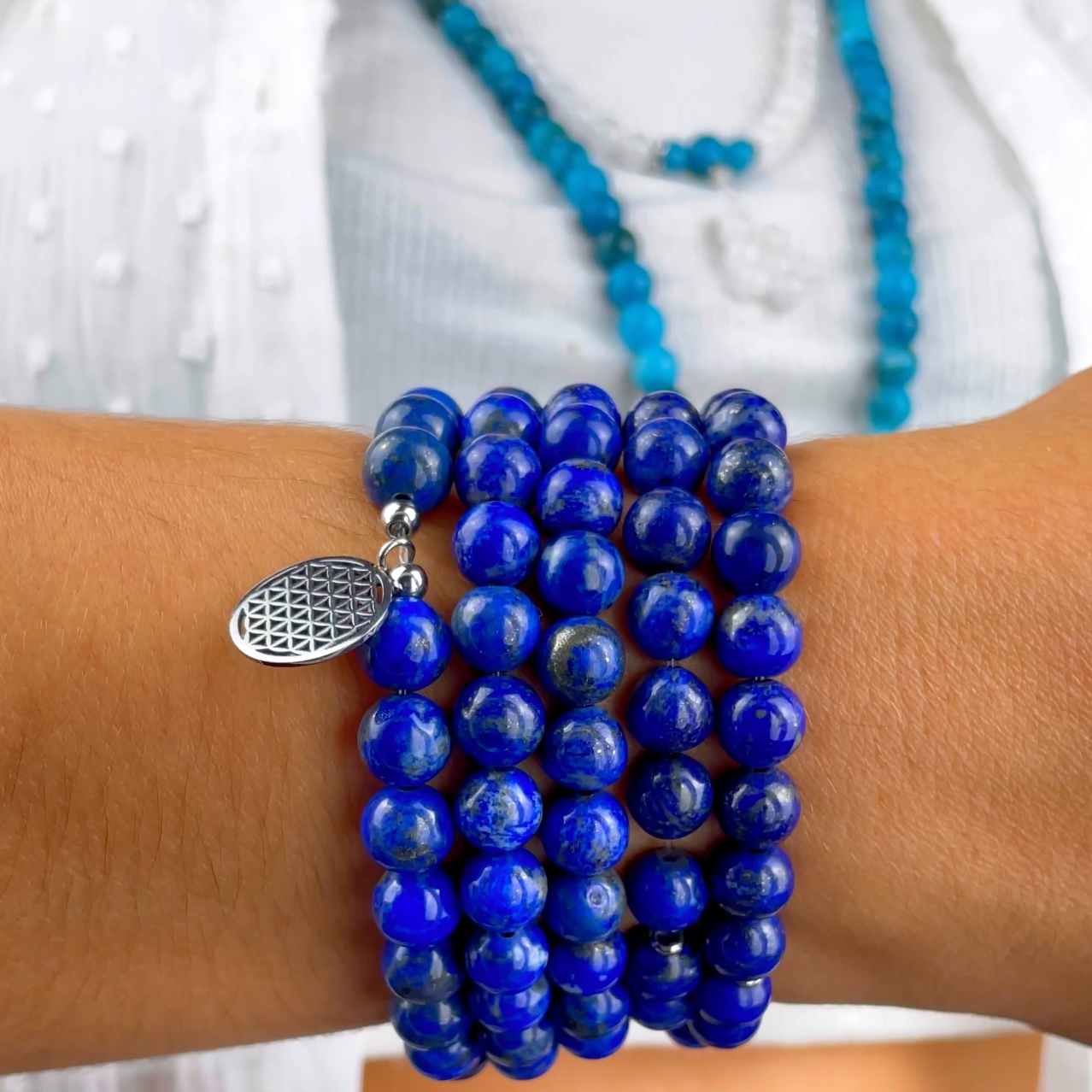 Bracelet Mala "3ème Oeil" de 108 perles en Lapis Lazuli - Karma Yoga Shop