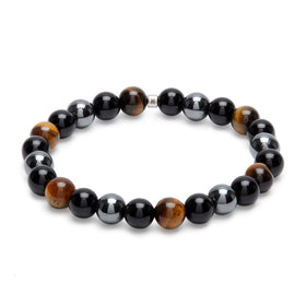 Bracelet en Oeil de Tigre, Hématite et Obsidienne Noire "Triple Protection"