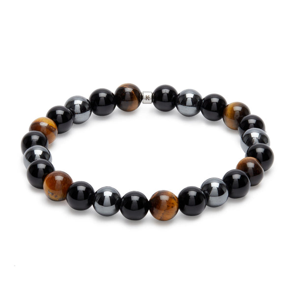 Bracelet en Oeil de Tigre, Hématite et Obsidienne Noire "Triple Protection"
