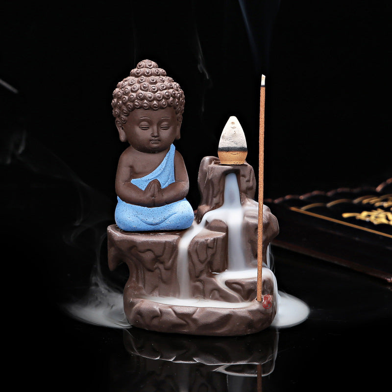 Brûleur d'encens en céramique "Bouddha Assis" Bleu - Karma Yoga Shop