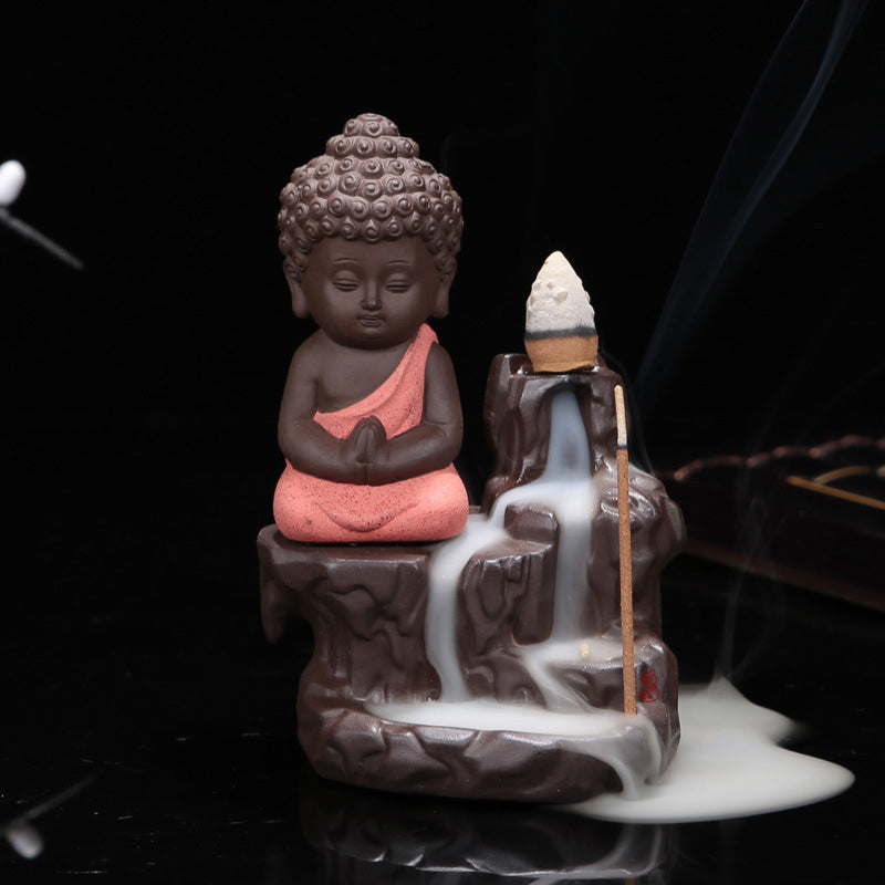 Brûleur d'encens en céramique "Bouddha Assis" rouge - Karma Yoga Shop