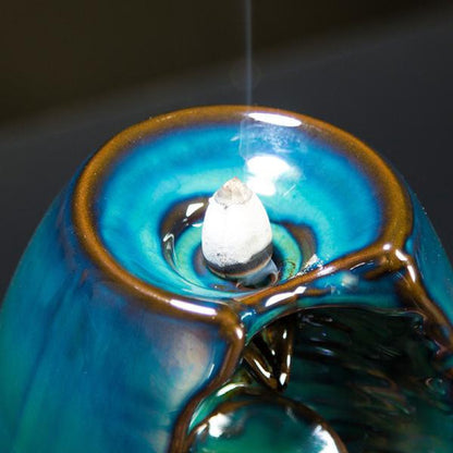 Brûleur d'encens en céramique "Paix de la Cascade Bleue" - Karma Yoga Shop