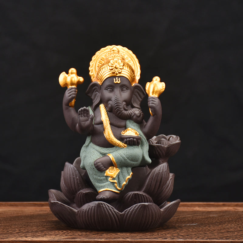Brûleur d'encens en céramique "Ganesh Vert" - Karma Yoga Shop
