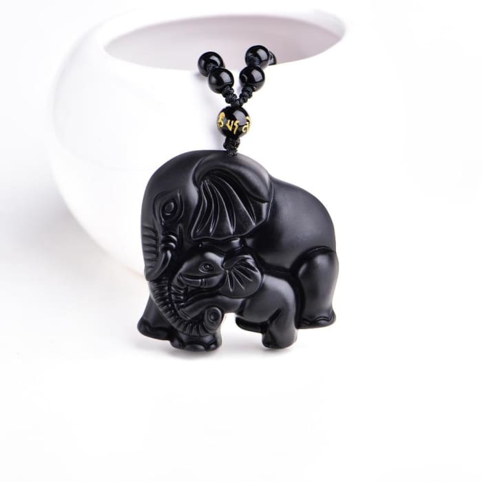 Collier "Éléphant et Protection" en Obsidienne Noire - Karma Yoga Shop