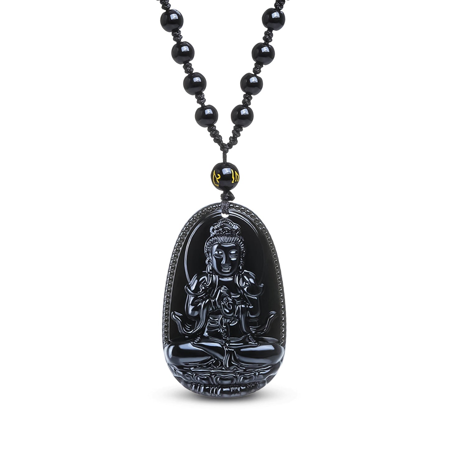 Collier & Pendentif Bouddha "Vitalité" en Obsidienne Noire - Karma Yoga Shop
