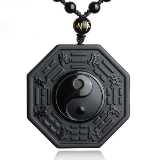 Collier et Pendentif sculpté "Yin & Yang" en Obsidienne Noire - Karma Yoga Shop