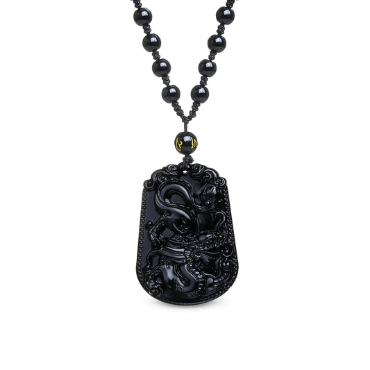 Collier "Puissance du Dragon" en Obsidienne Noire - Karma Yoga Shop