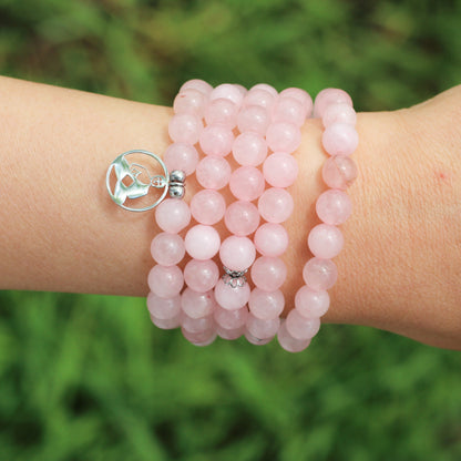 Bracelet Mala "Réconfort & Amour de Bouddha" 108 perles en Quartz Rose - Karma Yoga Shop