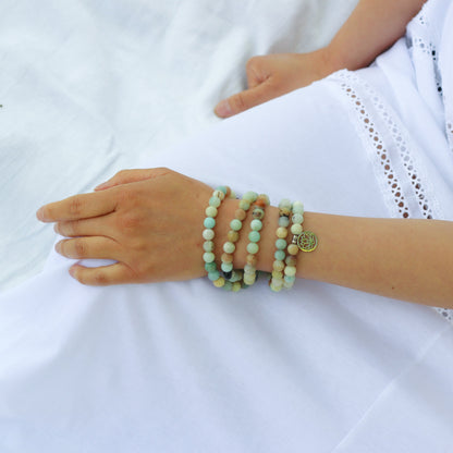 Bracelet Mala "Lotus" de 108 perles en Amazonite - Karma Yoga Shop