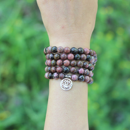 Bracelet Mala "Maîtrise des Emotions" de 108 perles en Rhodonite - Karma Yoga Shop