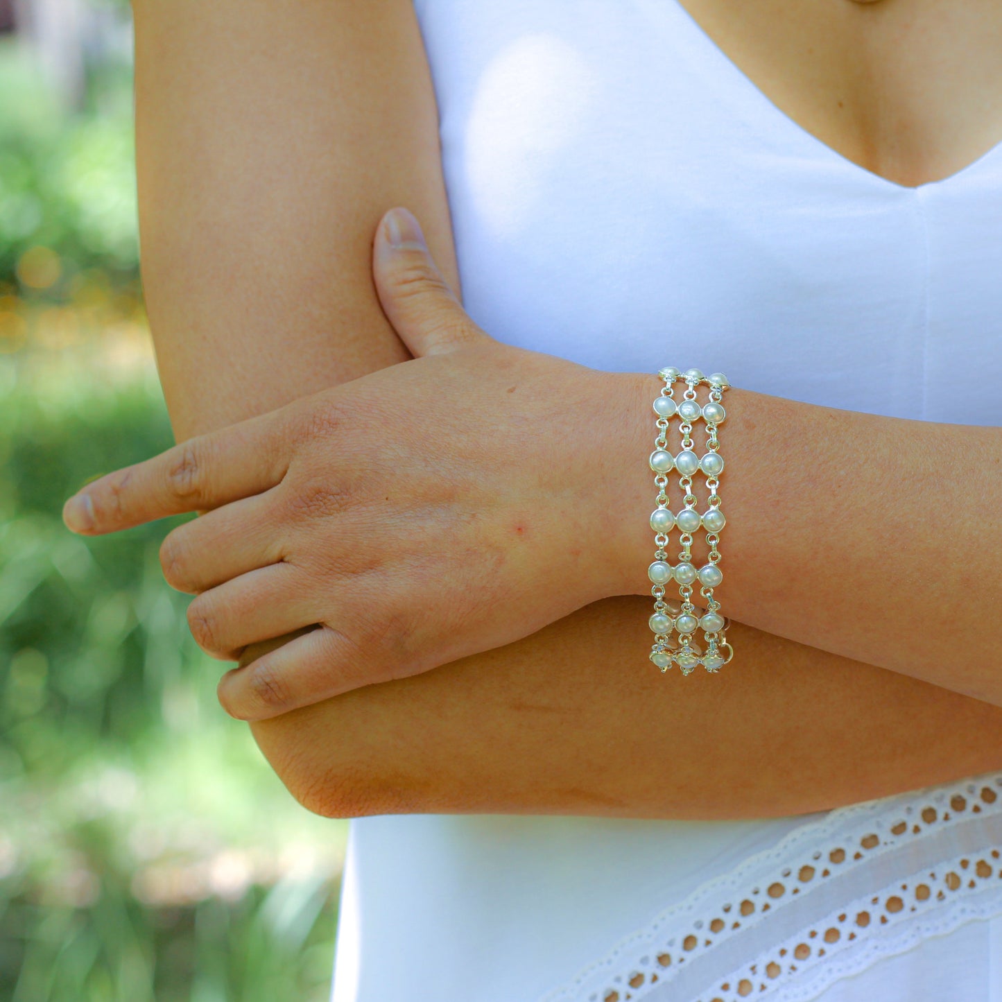 Bracelet “Pure et Elégance” en Perles et Argent 925 - Karma Yoga Shop