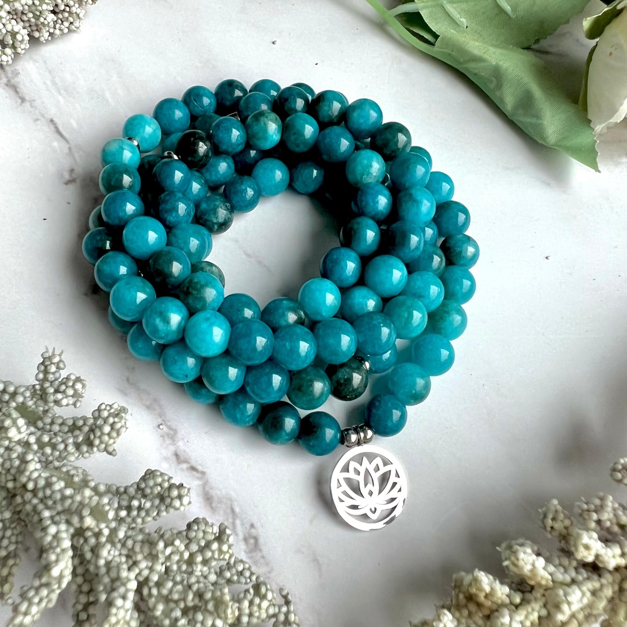 Bracelet Mala "Révélation" de 108 perles en Apatite - Karma Yoga Shop