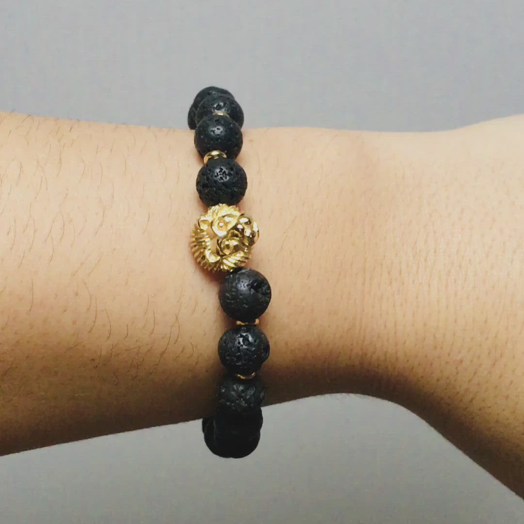 Bracelet en Pierres de Lave "Force & Vigueur du Lion"