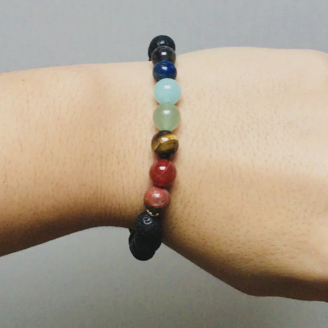 Bracelet en Pierres de Lave  "Guérison des 7 chakras"