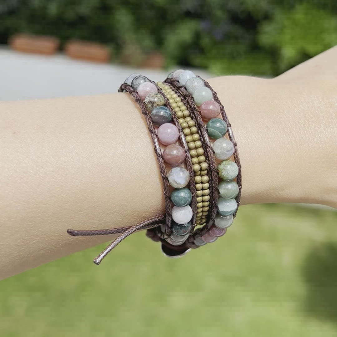 Bracelet Wrap "Energie Lumineuse" en Agate Indienne