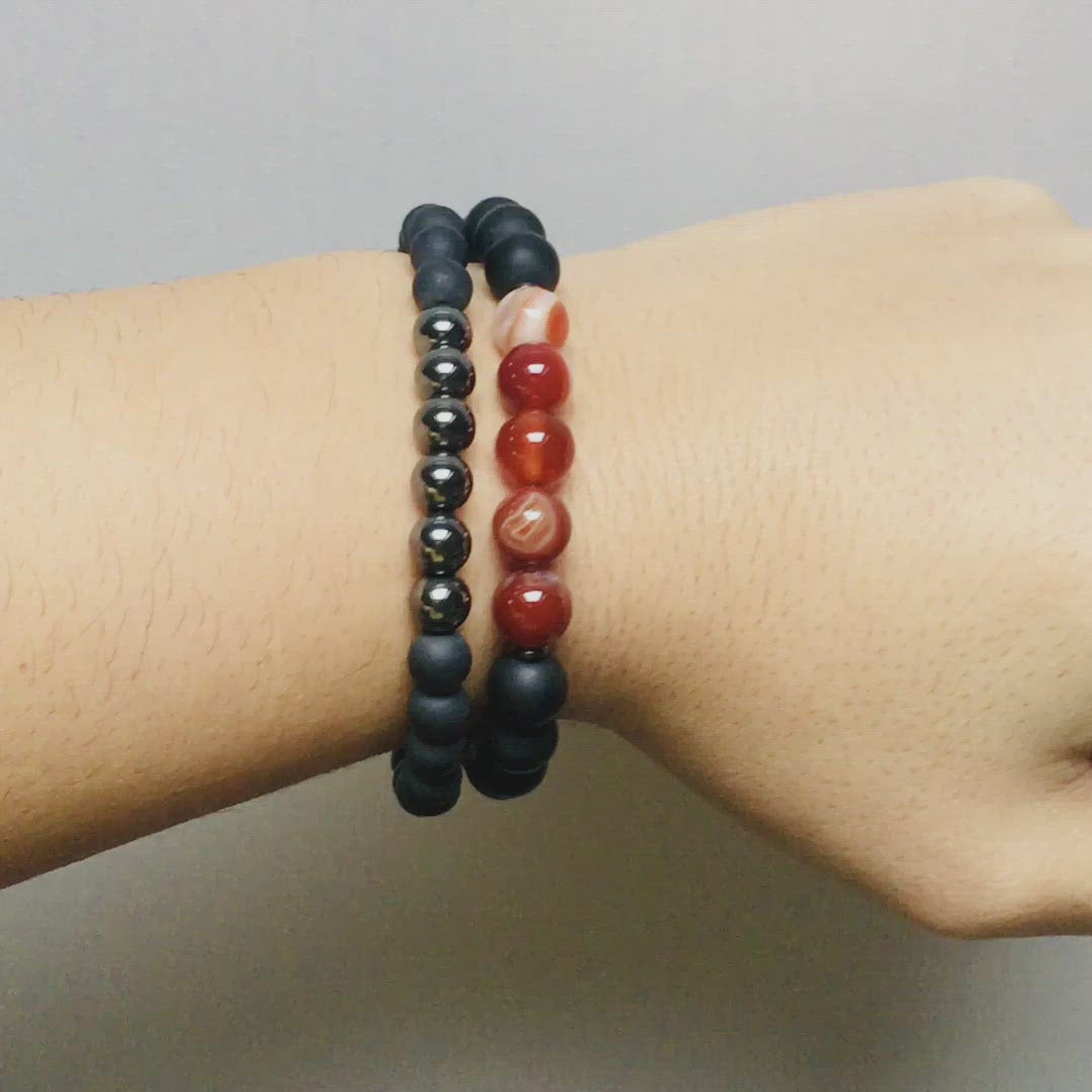 Double “Anchorage &amp; Balance” Bracelet in Agate and Hematite