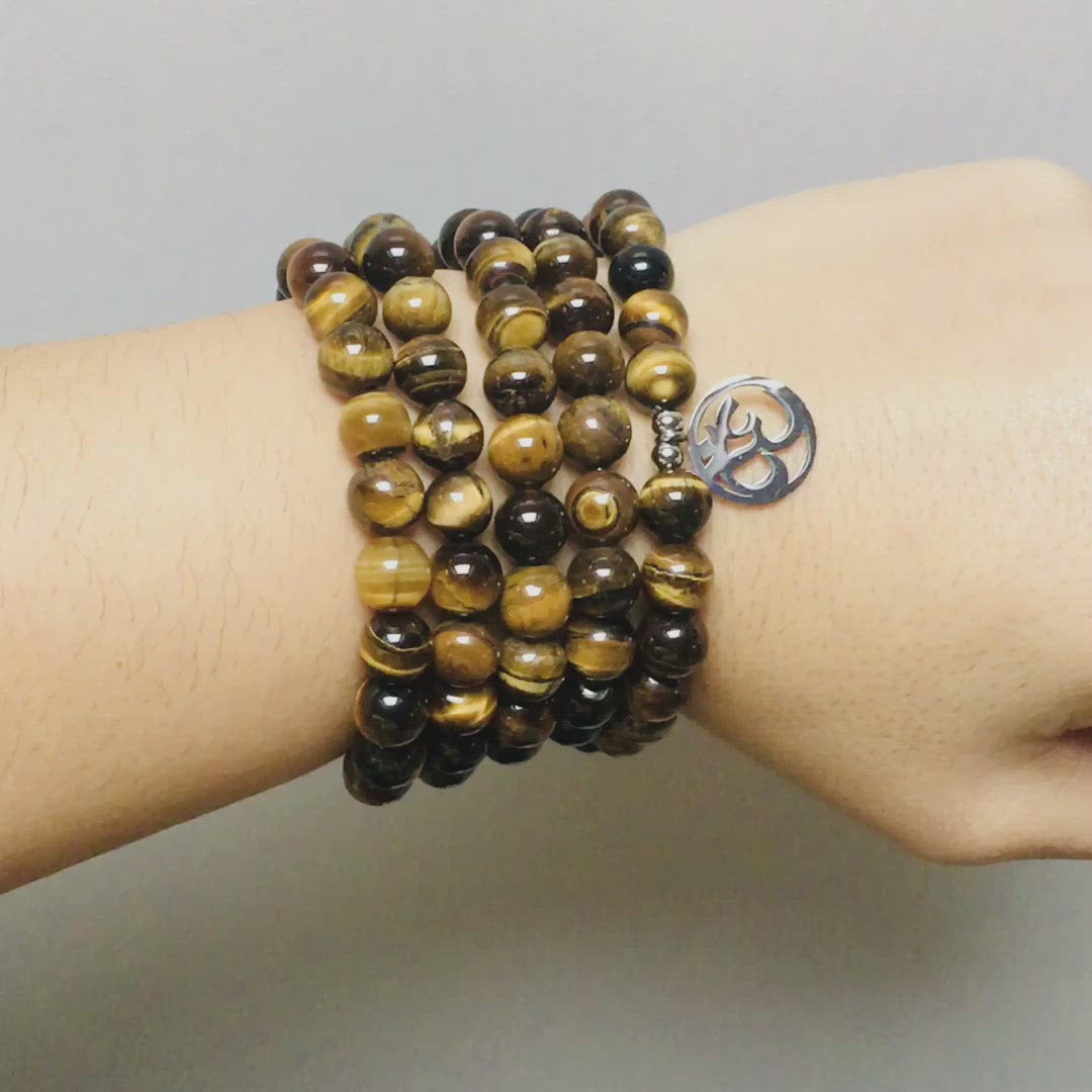 Mala bracelet "OM" of 108 Tiger Eye beads