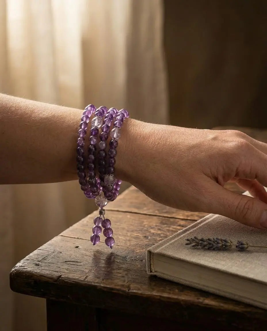 Bracelet en pierres naturelles porté au poignet
